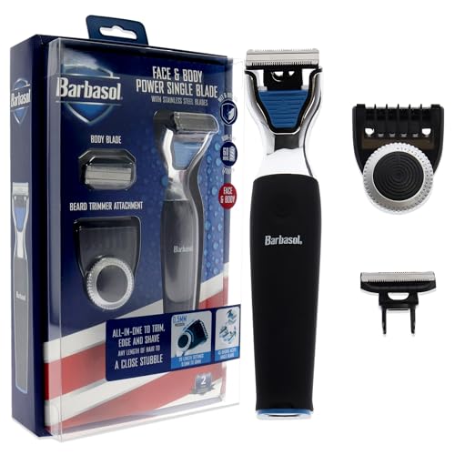 Barbasol Rechargeable Electric Wet and Dry Single Blade Shaver with Stainless Steel Blades and Adjustable Beard Trimmer Attachment