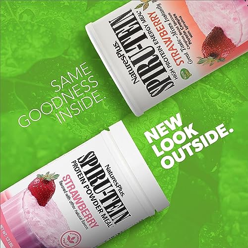 NaturesPlus SPIRU-TEIN, Strawberry - 1.2 lb - Plant-Based Protein Shake - Non-GMO, Vegetarian, Gluten Free - 16 Servings