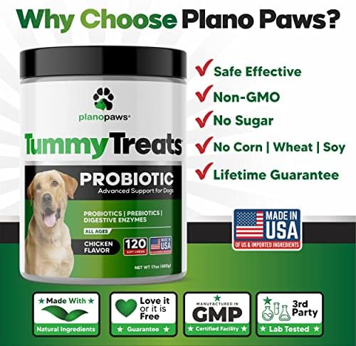 Probiotics for Dogs Digestive Health - Dog Probiotics and Digestive Enzymes - Allergy Relief for Dogs - Probiotic for Dogs Gut Health - Puppy Probiotic Tummy Treats - 120 Dog Probiotic Chews | Gut Health, Allergy and Immune, 4B CFU, 5 Strains, Chicken Fl…