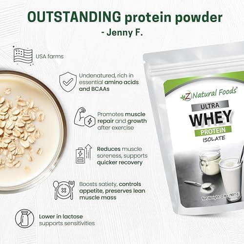 Z Natural Foods Ultra Whey Protein Isolate - Unflavored & Unsweetened, 1 lb | Unflavored, Unsweetened Whey Protein Powder, Whey Isolate with Vital Proteins for Fitness, Sports Nutrition, Immune Support