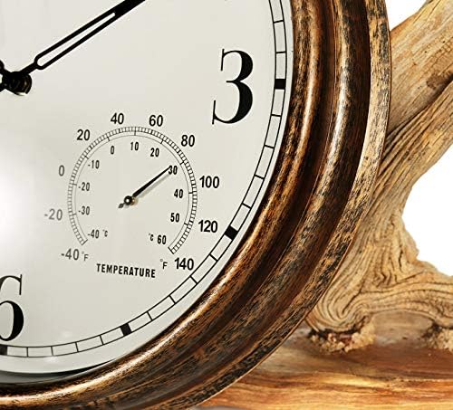 16 Inch Large Outdoor Wall Clock, Waterproof Vintage Non-Ticking Clock with Thermometer and Hygrometer Combo