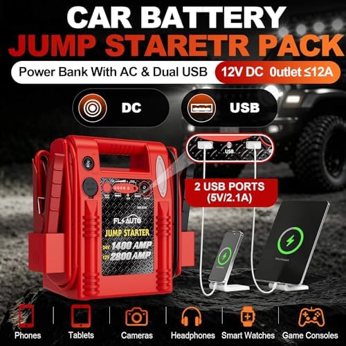 2800A/1400A Heavy Duty 12V/24V Car Jump Starter & Battery Booster – Jumper Pack, Lead-Acid Emergency Power for Cars, Trucks, SUVs, Boats
