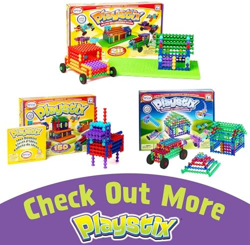 POPULAR PLAYTHINGS Playstix Construction Toy Set, 150 Piece Kit | for Kids Ages 4 and Up, Building Sticks for STEM and Classroom Use