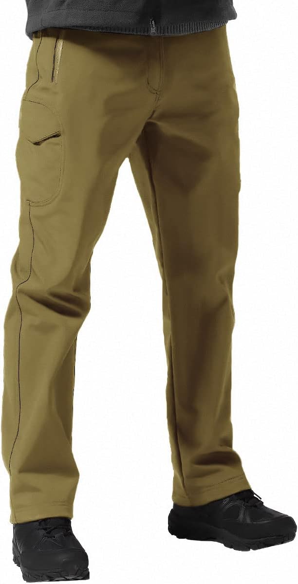 FREE SOLDIER Men's Outdoor Softshell Fleece Lined Cargo Pants | Snow Ski Hiking Pants with Belt, Waterproof Winter Pants, Insulated Work Pants, Breathable Windproof Insulated Pants