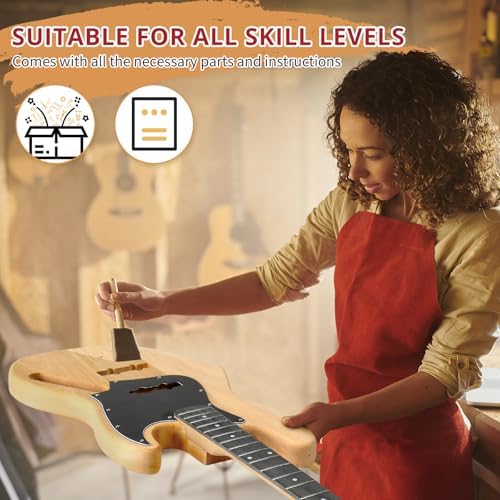Ktaxon DIY Electric Guitar Kit, 44Inch DIY Bass Guitar Kit (KIB) | Mahogany Body, Solid Wood Fingerboard and Maple Neck, Easy Installation & All Accessories Included to Build Your Own Guitar