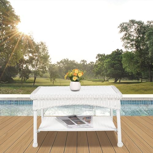 White Wicker Patio Coffee Table