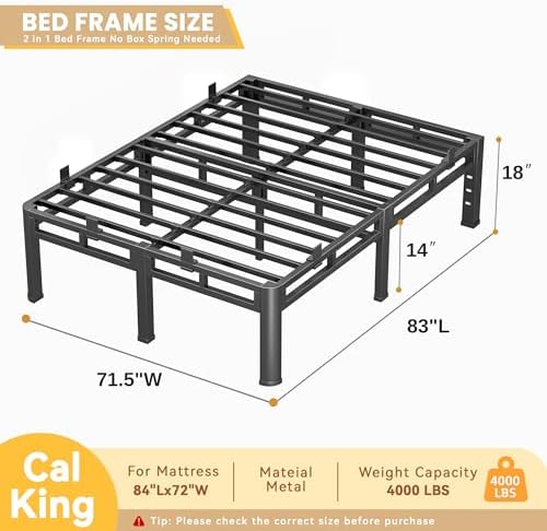Full Size Bed Frame Metal,14 Inch Heavy Duty Double Layer Platform Black | Easy Assembly,Noise Free,4000lbs Capacity,6 Mattress Stoppers,Round Corner Legs,Headboard Holes,Anti-Slip Rubber Foot Pads