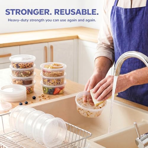 GUSTO 32 oz Plastic Deli Containers with Lids [24 Sets] Food Storage | Microwave, Dishwasher & Freezer Safe, Disposable or Reusable, BPA Free, Leak-Proof, Soups, Takeout, Meal Prep & Leftovers