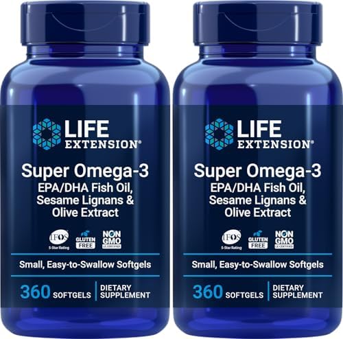 Life Extension Super Omega-3 EPA/DHA Fish Oil, Sesame Lignans & Olive Extract – Heart Health, Brain Health, Inflammation Health Support, Gluten-Free, Easy to Swallow, Non-GMO, 240 Softgels