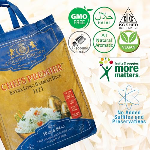 Golden Basmati Rice, 10LB, Gluten Free, Non GMO, Extra Long Grain Rice