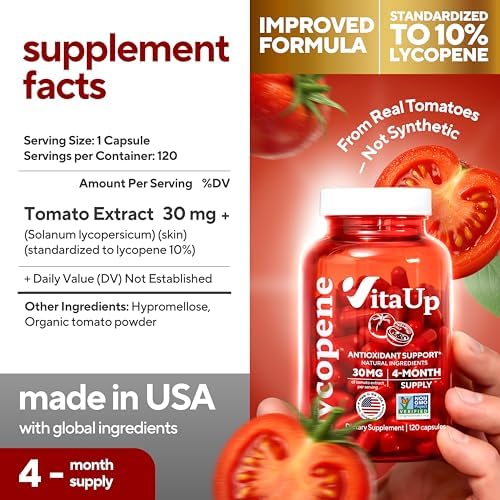 VitaUp Lycopene Supplements for Men – USA Made Prostate Supplements for Men with Natural Tomato Extract – Non-GMO Lycopene Supplement for Normal