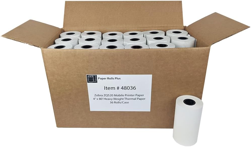 Zebra ZQ520/QL420/RW420 Mobile Printer Thermal Paper - 4" x 80' (36 rolls) - Law Enforcement E-Citation Ticket Paper - (NOT LABELS)