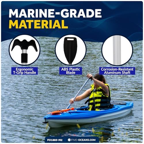 Five Oceans Canoe Paddle, Telescoping Canoe Paddles and Boat Hook, Black, Extend from 3.75 Ft. (45-inch) to 6 Ft.(72-inch), Aluminum Shaft, Reinforced Blade & Hook, Lightweight