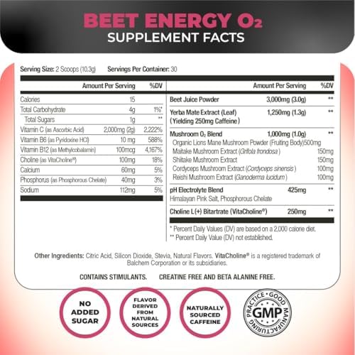 Nutrology Beet Energy O2 Pre Workout Passion Fruit Flavor - 30 Servings | Beet Juice Powder, Yerba Mate, Adaptogens, Electrolytes, Energy Support
