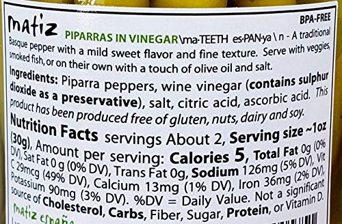 Matiz Piparras Basque Guindilla Peppers, Green, 6.4 oz | Spanish Pickled Peppers from Spain
