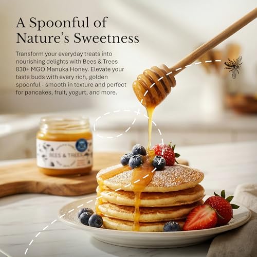 Bees & Trees Manuka Honey 550+ MGO - Raw Pure New Zealand Monofloral, 380g | Natural, Unpasteurized, Minimally Processed Mānuka Honey for Your Daily Routine, Tea, Coffee & Smoothies