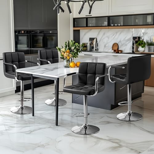Yaheetech Bar Stools Set of 2, Swivel with Backs, Adjustable Height, White | 360° Swivel Barstools Feature Padded PU Leather Seats, Supportive Backs, 300 lb Capacity for Kitchen Islands
