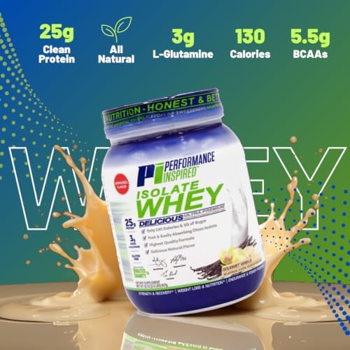 PERFORMANCE INSPIRED Isolate Whey Protein Powder – Vanilla – 25G – 2lb | All Natural - Fast Absorbing - Added L-Glutamine - Contains BCAAs