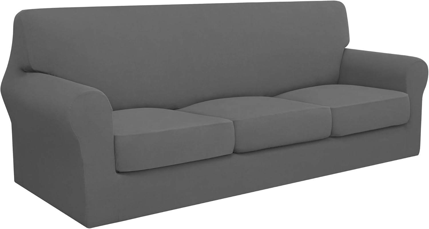 Easy-Going 4 Pieces Waterproof Recliner Chair Slipcover Washable | Stretch Soft Couch Cover for Dogs, Sofa Slipcover for Recliner Couch Furniture Protector for Kids, Pets Dark Gray