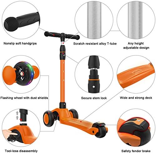 Allek Kick Scooter B03, Lean 'N Glide 3-Wheeled Push Scooter with Extra Wide PU Light-Up Wheels
