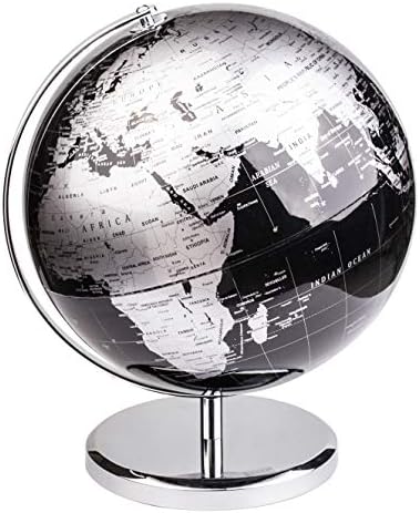 EXERZ 5.5 Inches Mini World Globe Black Rotating Desktop Globe | With Stainless Steel Base for Home Office School