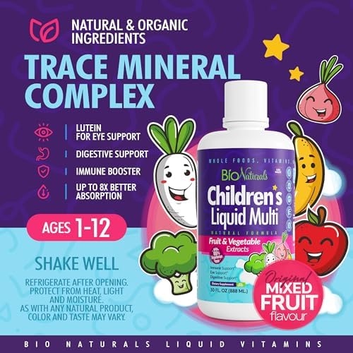 Children's Liquid Multivitamin & Immune Booster - Natural Supplement for Kids & Toddlers with Vitamins A B C D3 E, Fiber