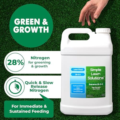Maximum Green & Growth Fertilizer High Nitrogen 28-0-0 Liquid Lawn Food Spray Spring & Summer- Any Grass Type- Simple Lawn Solutions - Concentrated Quick & Slow Release Attached Sprayer (32 Ounce)