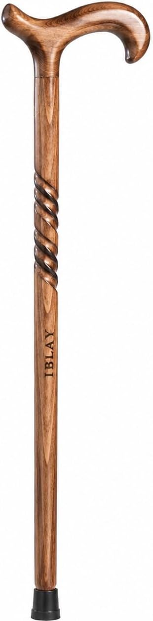 IBLAY Handmade Natural Wood Walking Cane for Men & Women – 36 Inch Wooden Walking Stick with Ergonomic Derby Handle, Classic Brown Finish