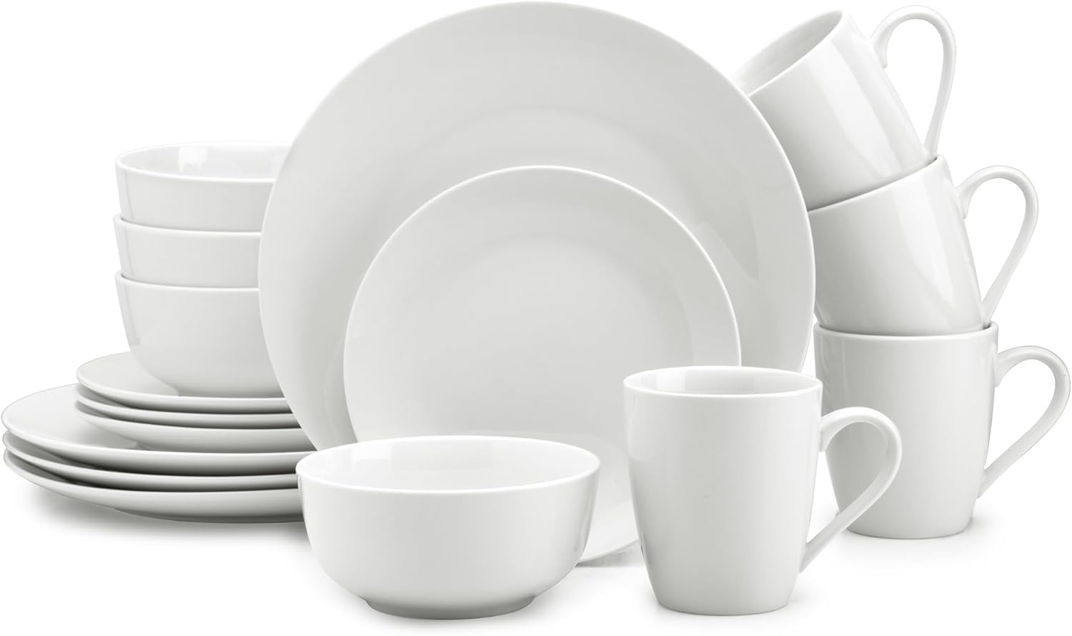 Zulay Kitchen Luna Plates and Bowls Sets, 16 Piece Modern Porcelain Dish Set for 4, Chip and Scratch Resistant Square Dinnerware Set