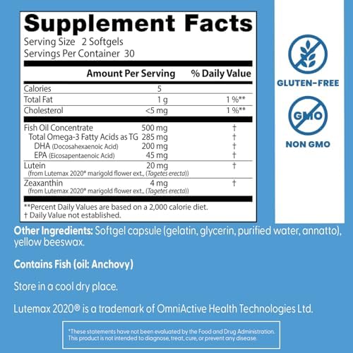 Doctor's Best Natural Vision Enhancers for Men & Women - Lutein and Zeaxanthin Supplement with Fish Oil, Eye Health Support Supplement for Adults