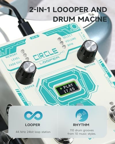 Donner Circle Looper Pedal Drum Machine, 2 in 1 Drum Looper Stereo Guitar Loop Pedals, 40 Slots 160 mins Loop with 110 Drum Grooves, Tap Tempo