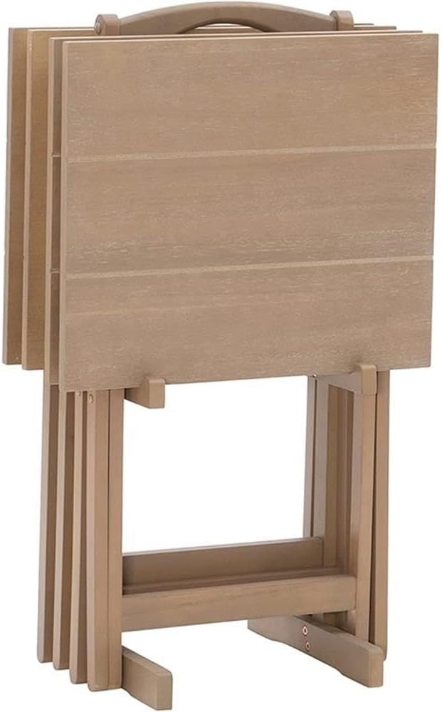 Riverbay Furniture 5 Piece TV Tray Table Set, Faux Marble Tops, Rubberwood and MDF, Brown Finish, Includes 4 Folding Tray Tables and 1 Storage Stand, Compact Design for Living Room or Home Use