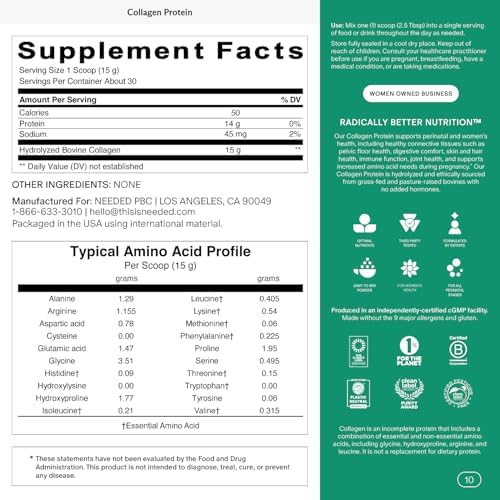 Needed. Hydrolyzed Collagen Protein Powder | Expert-Backed & Clean Sourced | Supports Skin, Hair, Joints | Grass-fed, Pasture-Raised
