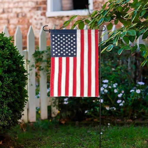 Evergreen American Flag 12x18 Double Sided | Patriotic House Flags For Outside Outdoor | Small American Flag Garden Size | Embroidered Stars and Stripes | USA Residential or Commercial