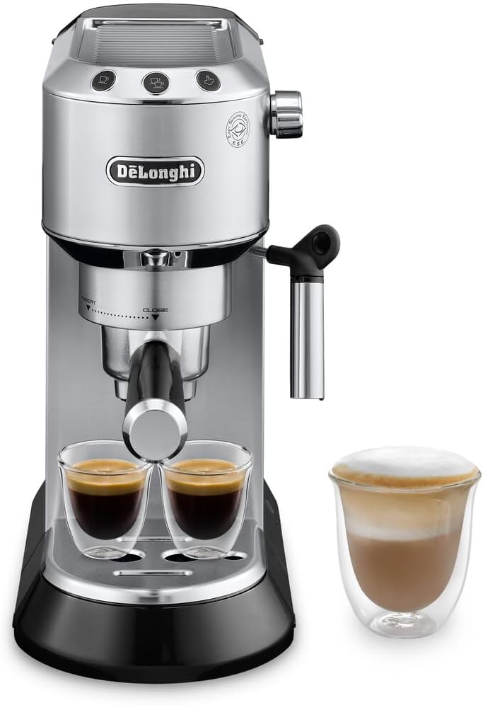 De'Longhi Dedica Espresso Machine, 15-Bar Pump, Frother, Stainless Steel | #1 Worldwide Espresso Machine Maker, Rapid Heat-Up, Frother, Compact Design, Easy to Clean