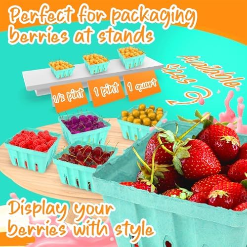 MT Products Green Berry Basket 1 Quart - Molded Pulp Fiber Vented Produce Basket (Pack of 15) - Made in the USA