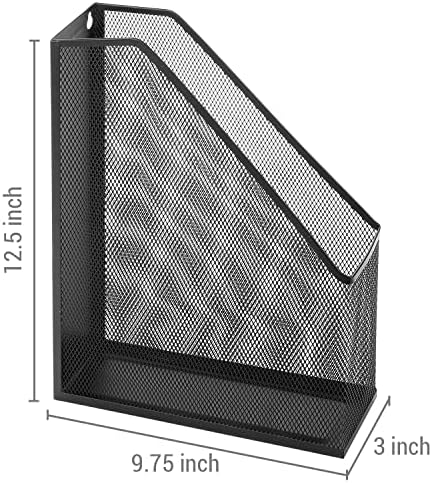 MyGift Wire Mesh Wall Mounted or Freestanding Document Rack, Magazine and File Holder, Set of 2, Black