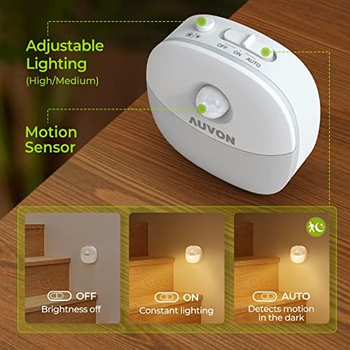 AUVON Magnetic Rechargeable Night Light, Motion & Dusk-Dawn Sensor, 4 Packs