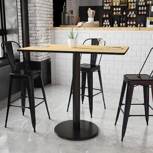 Flash Furniture 48x30" Rectangular Table and 24" Round Base, Walnut | Bar Height, Laminate, Durable Construction, Commercial Use