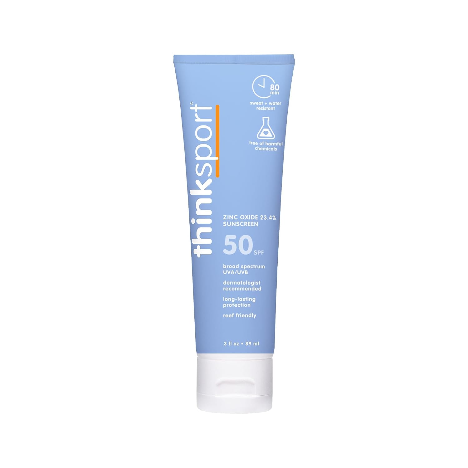 Thinksport Mineral Sunscreen SPF 50+ Zinc Oxide, Water Resistant, 3 Fl Oz