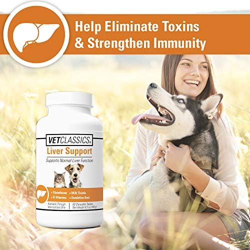 Liver Support Pet Health Supplement for Dogs, Cats – Liver Functions – B-Vitamins, Glutathione, Milk Thistle – Soft Tablets, Chews – 60 Chewable Tablets