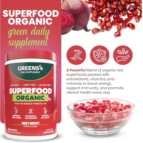 Greens+ Organic RAW Superfood Powder, Dietary Supplement | 8.46oz | Energy Boost | Super Blend Immune Support, Morning Kick, Nutrition Vibrant Health, Vegan, Soy Free | Dairy Free | Gluten Free