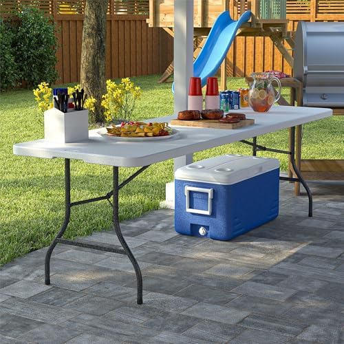Cosco 6ft Fold-in-Half Blow Molded Folding Table, Indoor/Outdoor, Comfort Handle, Lightweight Plastic Construction - White