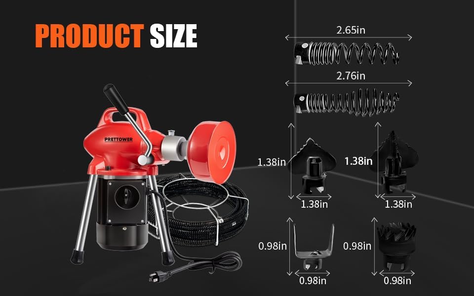 K-50 Drain Cleaner Machiner, 90Ft (74 'x 5/8 "and 16' x 3/8") Electric Drain Drill, 400W 3 Cable Electric