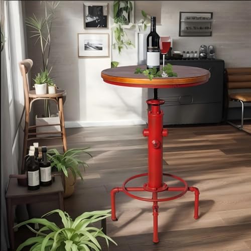 Topower Industrial Bar Table 32.3-38.2" Adjustable Pub Table Kitchen Dining Coffee Bistro Table (Red)
