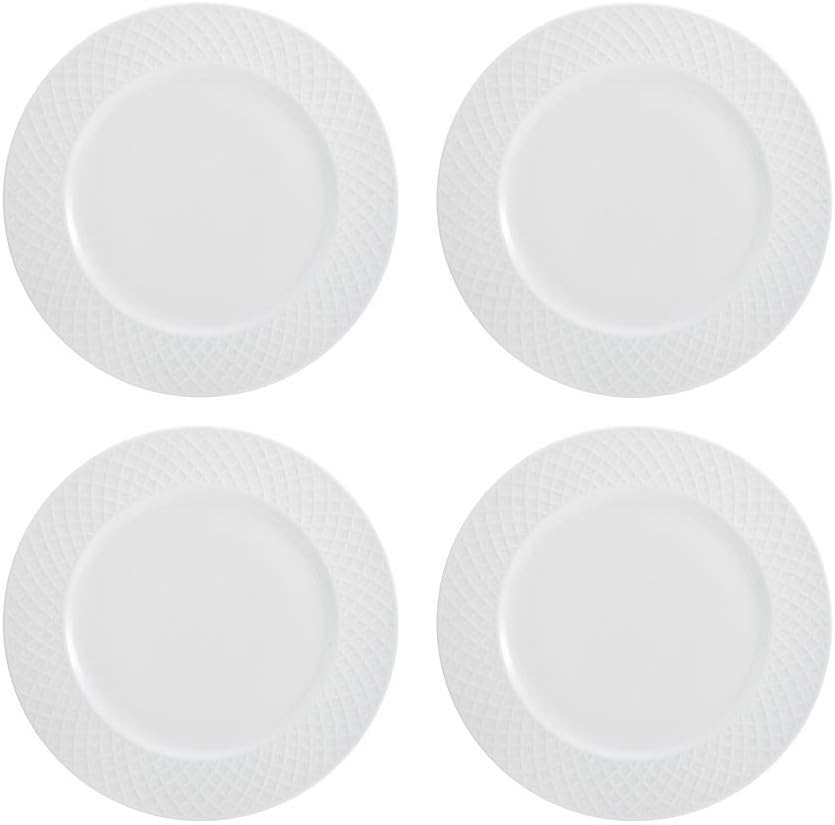 Mikasa Trellis 16-Piece Bone China Dinnerware Set, White, Includes Dinner Plates, Salad Plates, Cereal Bowls and Mugs, Dishwasher Safe