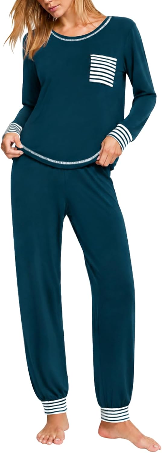 SWOMOG Women’s Pajamas Set Long Sleeve Sleepwear with Long Pants Soft Modal Loungewear Pj Set