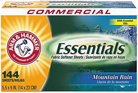 Arm & Hammer Essentials Dryer Sheets, Mountain Rain, 144 Sheets/box