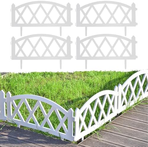 Sungmor Plastic Garden Fence Border Set - Lightweight Decorative Landscape Edging Panels, White Flower Bed Lawn Border - Easy Install for Soft Soil