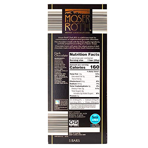 Moser Roth Fine Premium European Dark Chocolate 85% Cocoa (Pack of 4)